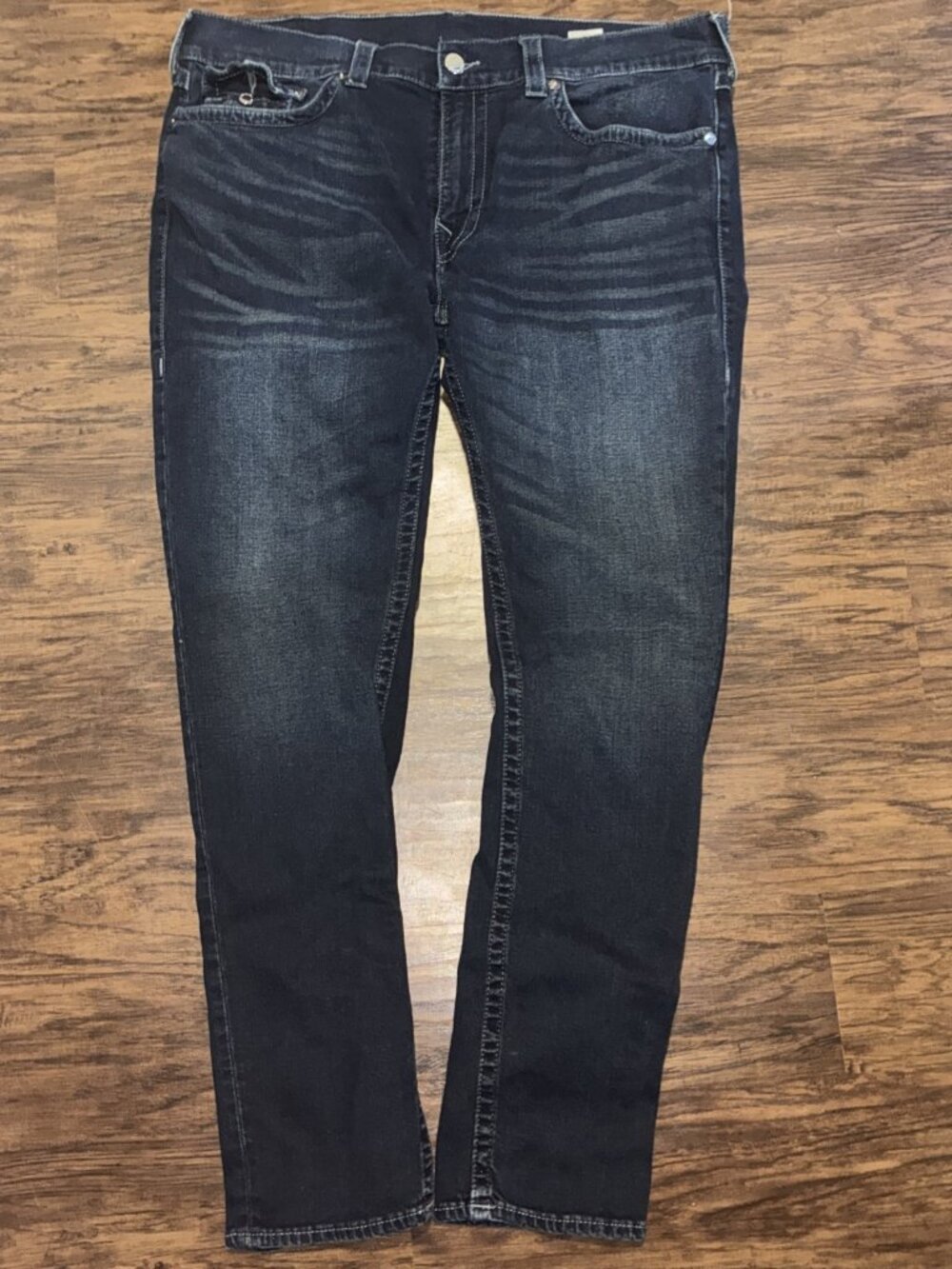 True Religion Men's Sz 40 x32 (MEASURED) Rocco Straight Denim Dark Blue Jeans